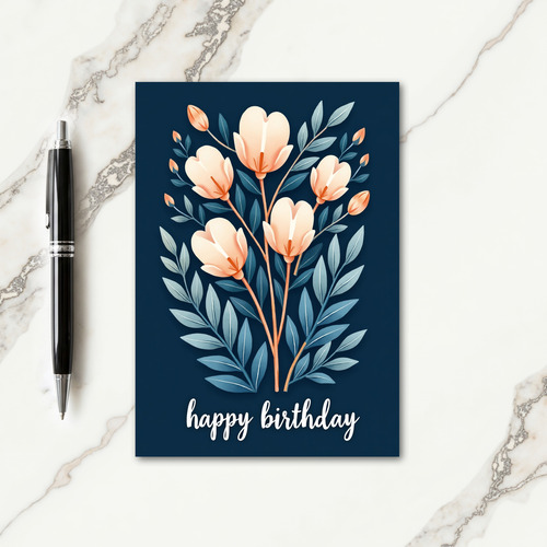 Elegant Birthday Floral Indigo Card
