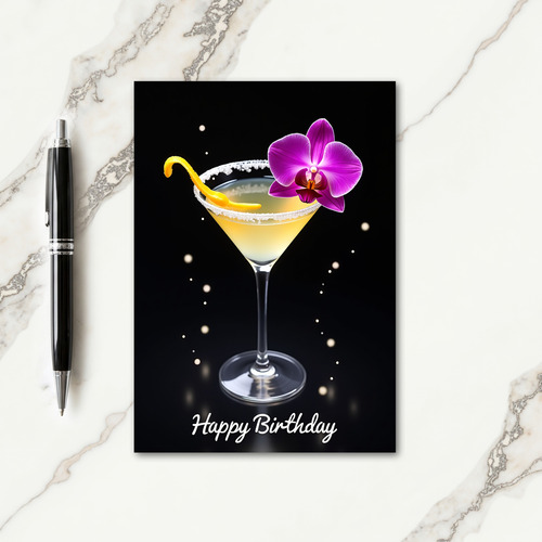 Elegant Birthday Martini Orchid Card
