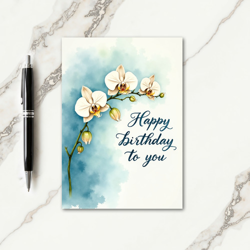 Elegant Birthday Orchid Watercolor Card
