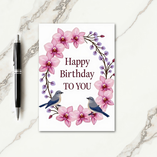 Elegant Birthday Orchid Wreath Card