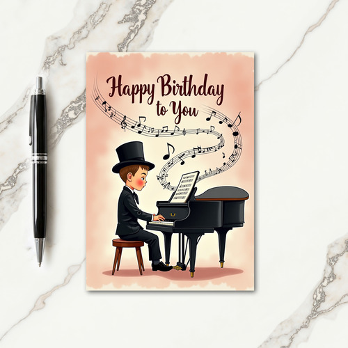 Elegant Birthday Piano Boy Card