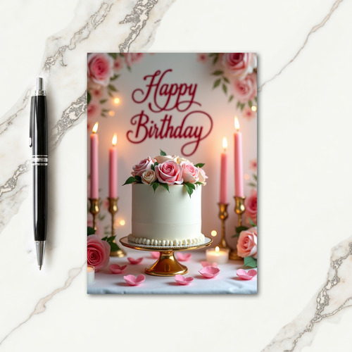 Elegant Birthday Rose Cake Card