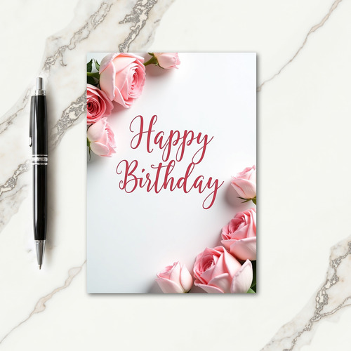 Elegant Birthday Rose Script Card