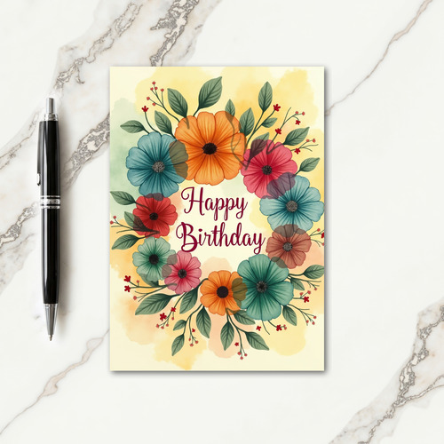 Elegant Birthday Script Wreath Card