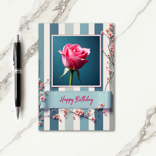 Elegant Birthday Striped Floral Card