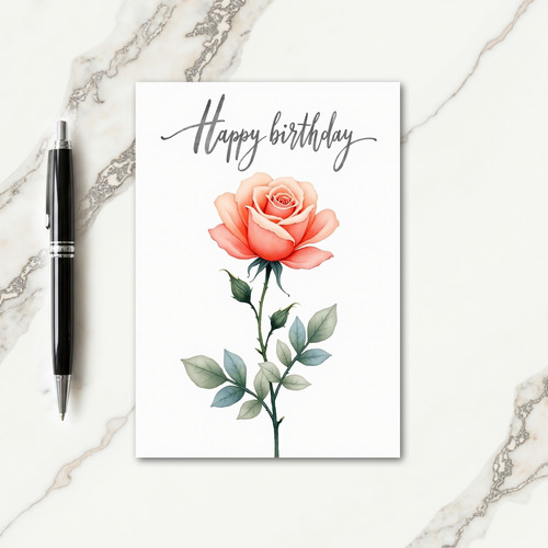 Elegant Birthday Watercolor Rose Card