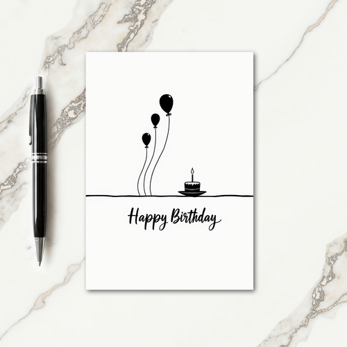 Elegant Black White Birthday Card