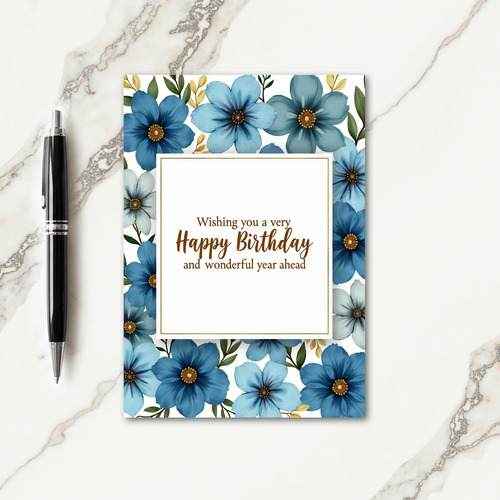 Elegant Blue Floral Birthday Card