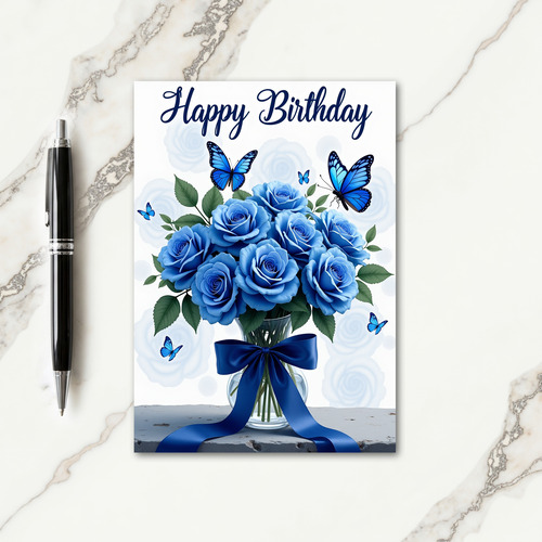 Elegant Blue Rose Bouquet Card
