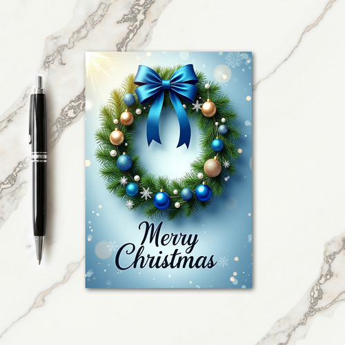 Elegant Blue Wreath Christmas Card