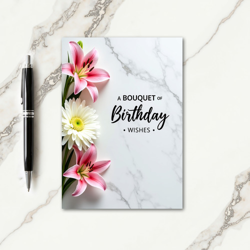 Elegant Floral Marble Birthday Card