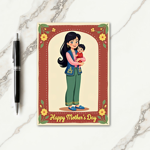 Elegant Mother Child Art Card