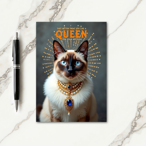 Elegant Pearl Cat Birthday Card