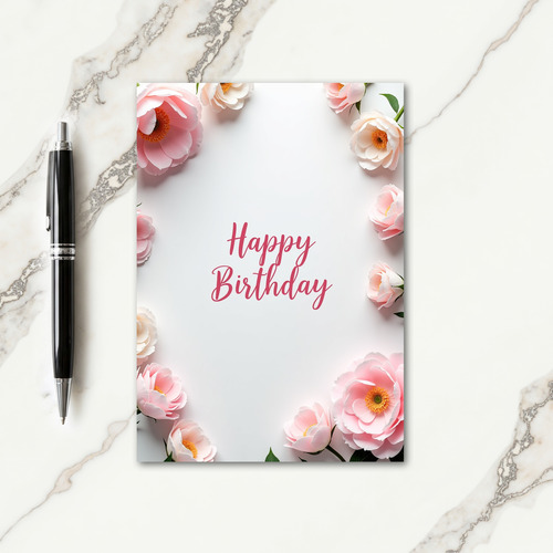Elegant Peony Script Birthday Card