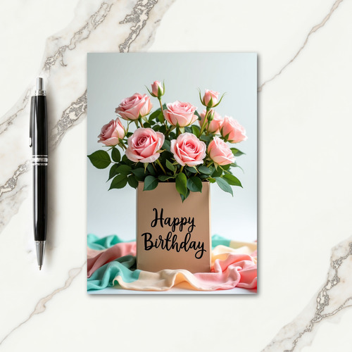 Elegant Pink Rose Birthday Card