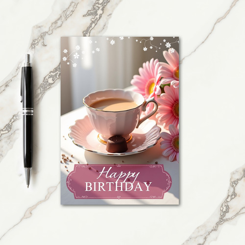 Elegant Pink Teacup Birthday Card