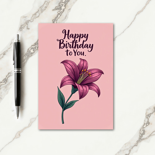 Elegant Plum Lily Birthday Card