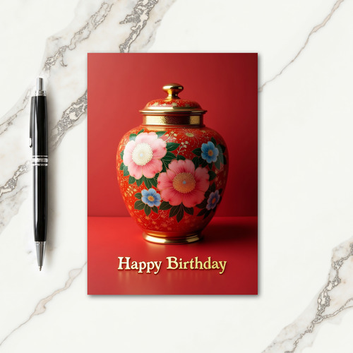 Elegant Red Floral Birthday Card