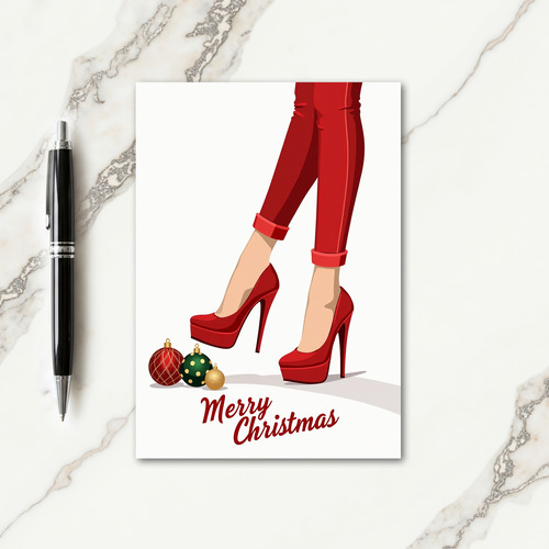Elegant Red Heels Christmas Card