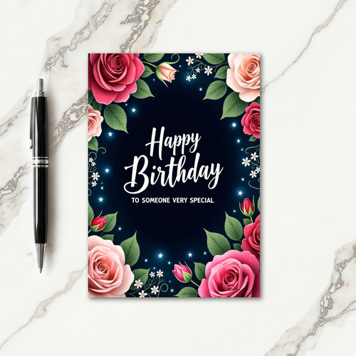 Elegant Rose Border Birthday Card