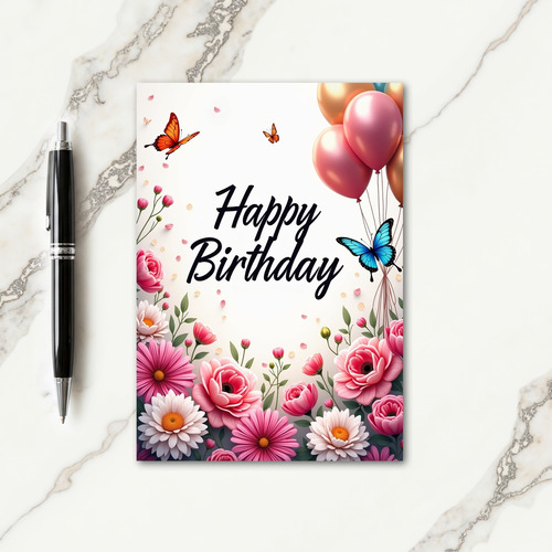 Elegant Script Floral Birthday Card