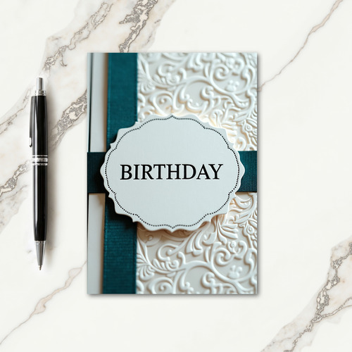 Elegant Teal Ribbon Birthday Card