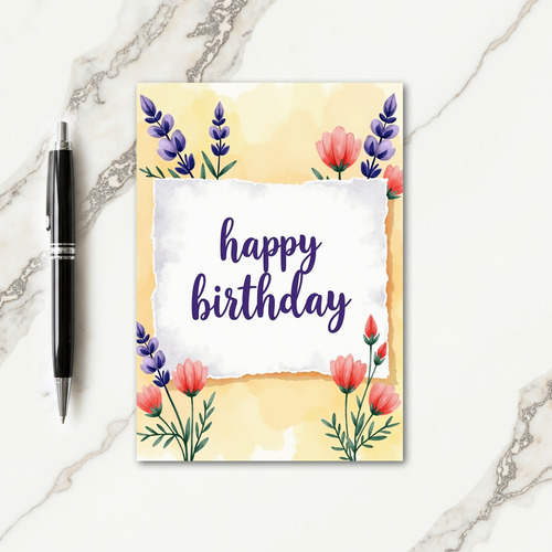 Elegant Violet Script Birthday Card