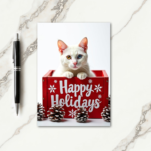 Elegant White Cat Christmas Card