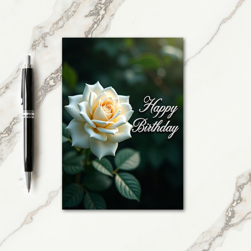 Elegant White Rose Birthday Card