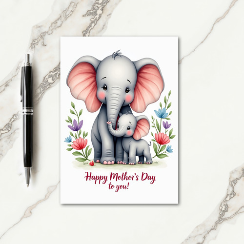 Elephant Family Floral Pattern Card