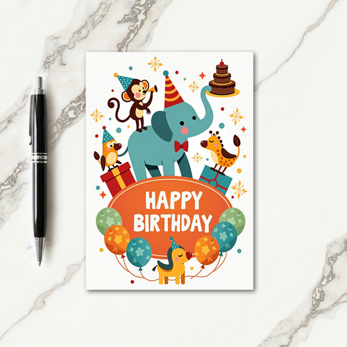 Elephant Monkey Birthday Card