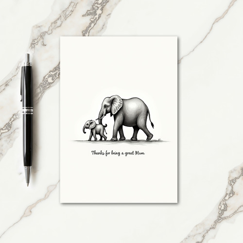 Elephant Mum Thanks Sketch Card