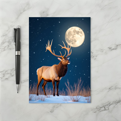 Elk In Snowy Moonlight Card