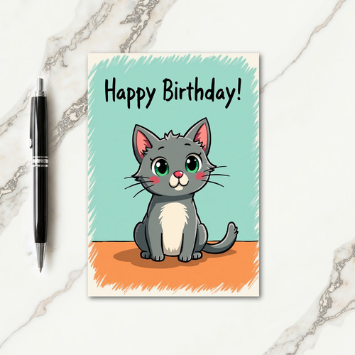 Emerald Eye Kitty Birthday Card