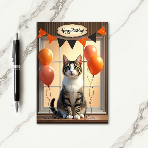 Emerald Eyed Cat Birthday Card