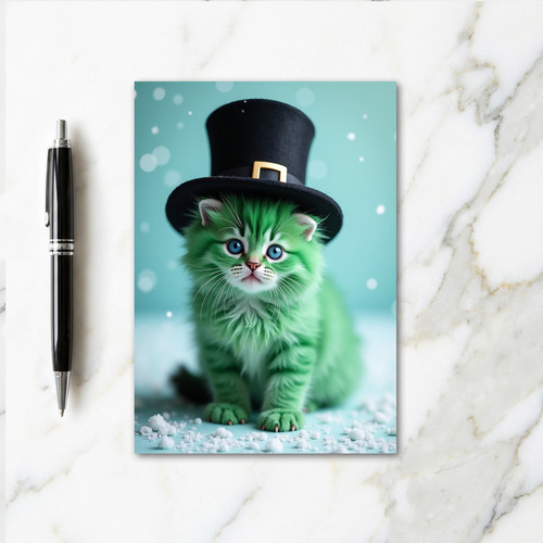 Emerald Kitten Teal Bokeh Card