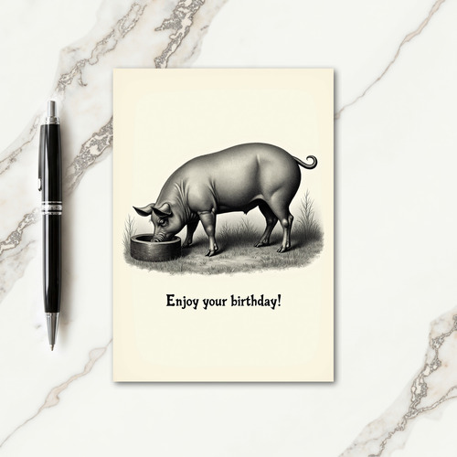 Engraved Pig Birthday Card