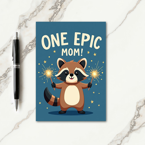 Epic Mom Raccoon Sparkler Card