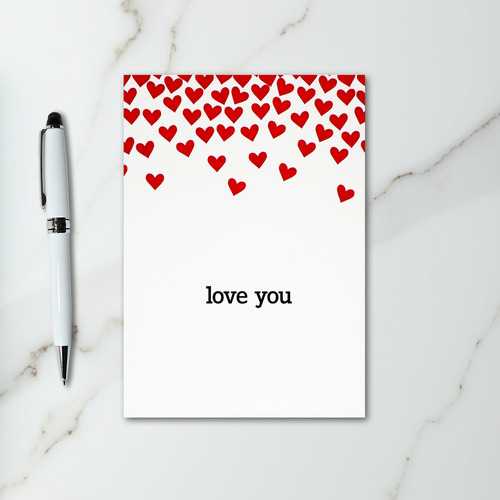 Falling Red Paper Hearts Love You Card
