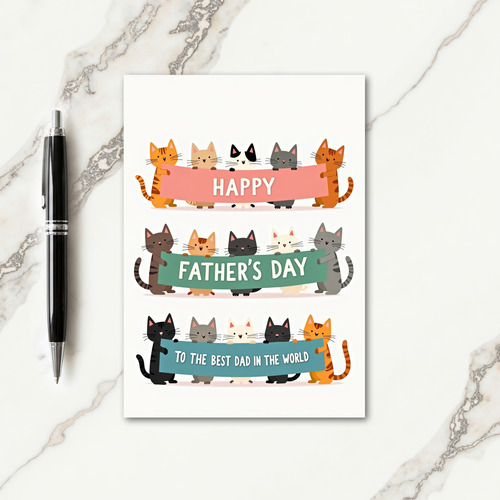 Fathers Day Banner Cat Art Card