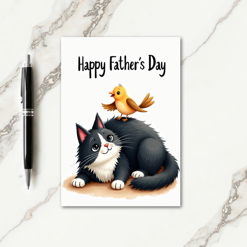 Fathers Day Bird On Cat Art Card