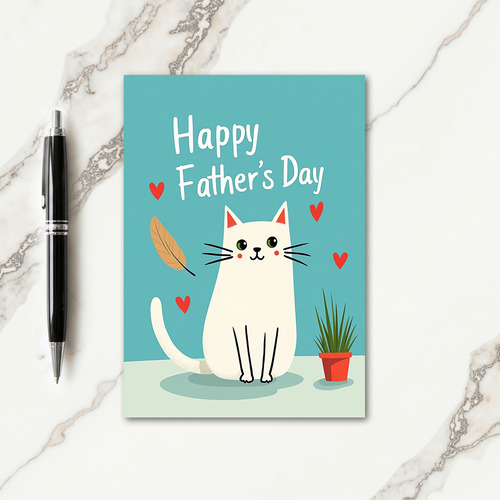 Fathers Day Cat Illustration Card