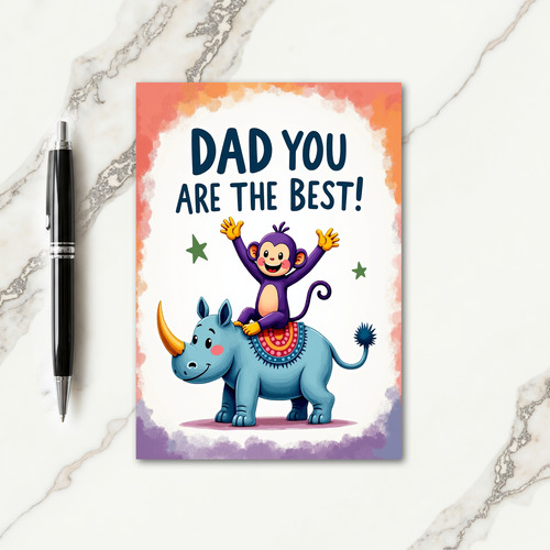 Fathers Day Joyful Monkey Rhino Card