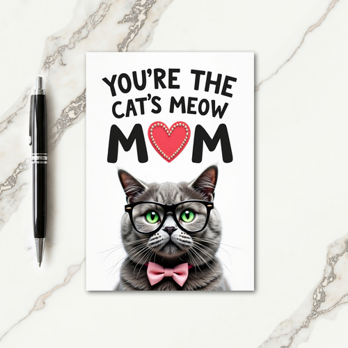 Faux Foil Cats Meow Mom Card