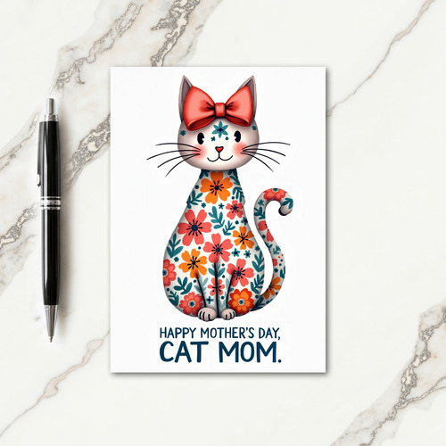 Faux Foil Floral Feline Card