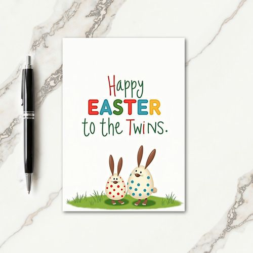 Faux Glitter Happy Easter Twins Card