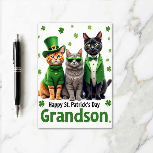 Faux Gold Cats Shamrock Card