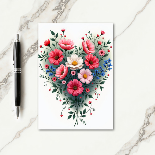 Faux Gold Floral Heart Card