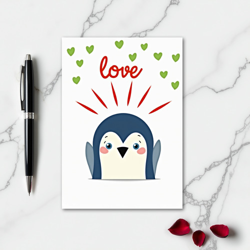 Faux Gold Love Penguin Card