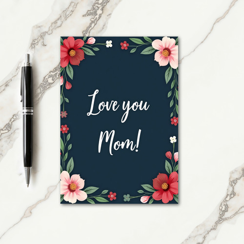 Faux Gold Love You Mom Floral Card